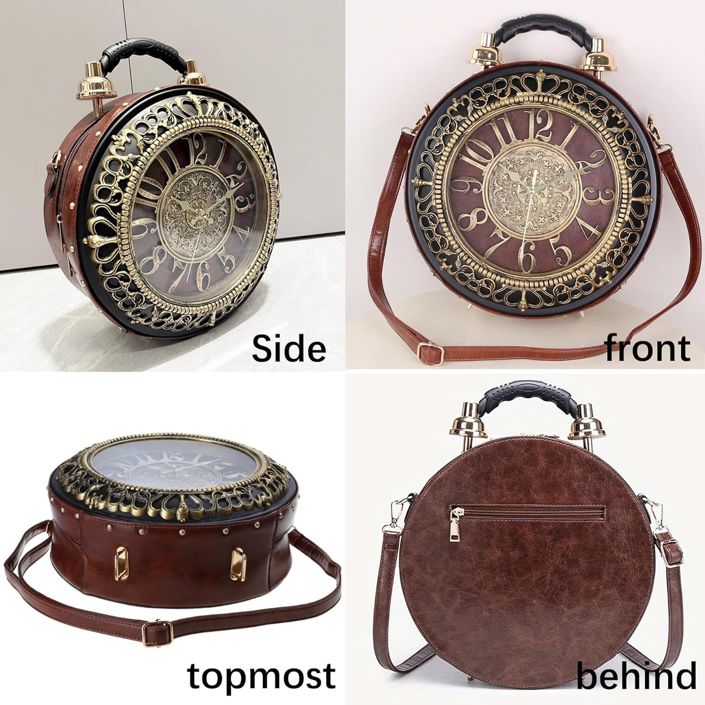 Retro Clock Shaped Crossbody Purse - Vintage Steampunk Shoulder Bag for Women