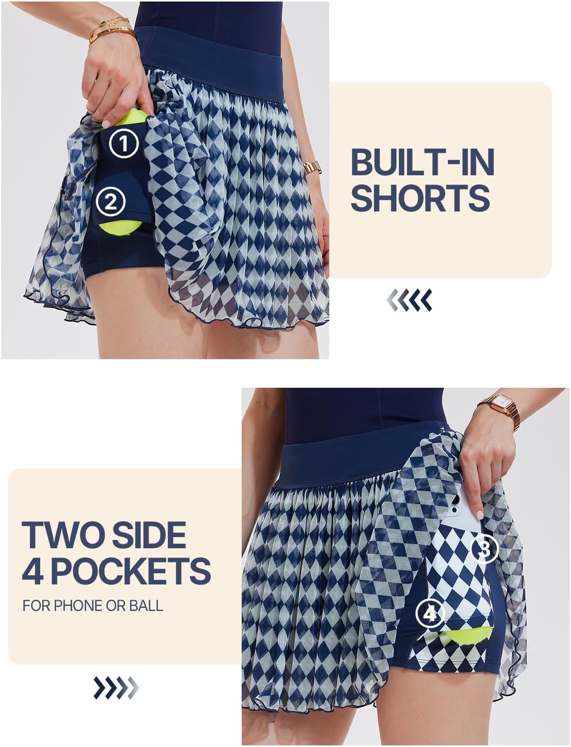 Women's 2 Piece Tennis Skirt Set - Flowy Mesh Pleated Mini Skirt & Full Zip Crop Top