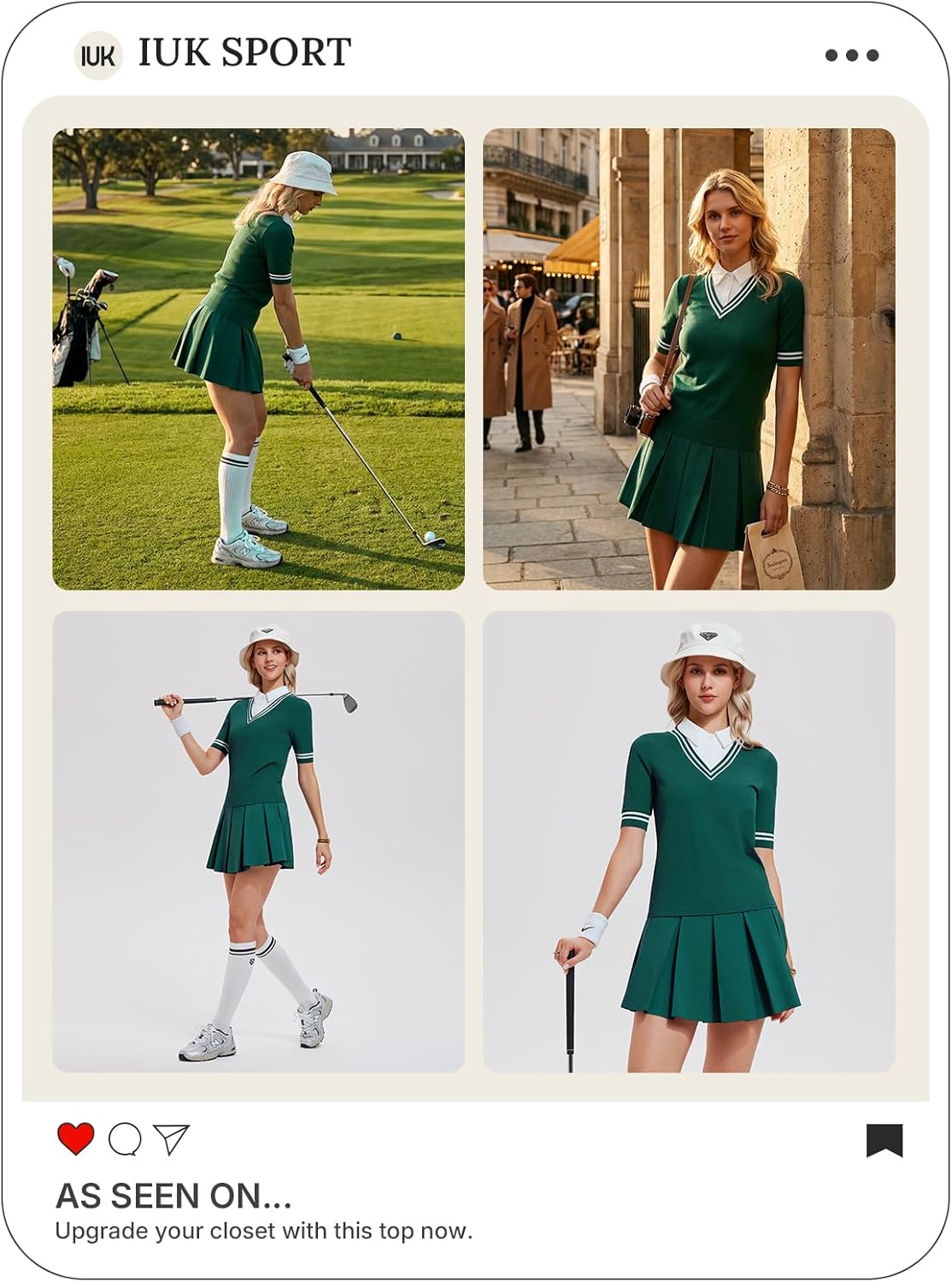 Women's 2 Piece Golf Outfit Set V-Neck Polo Shirt & High Waisted Pleated Tennis Skort with Pockets