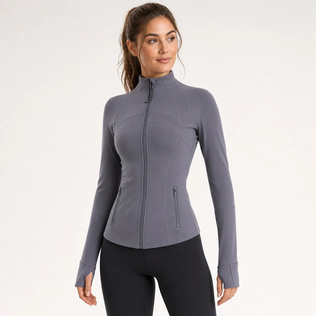COSLEAF Thick / Fleece / Titanium Gray fitted jacket on model
