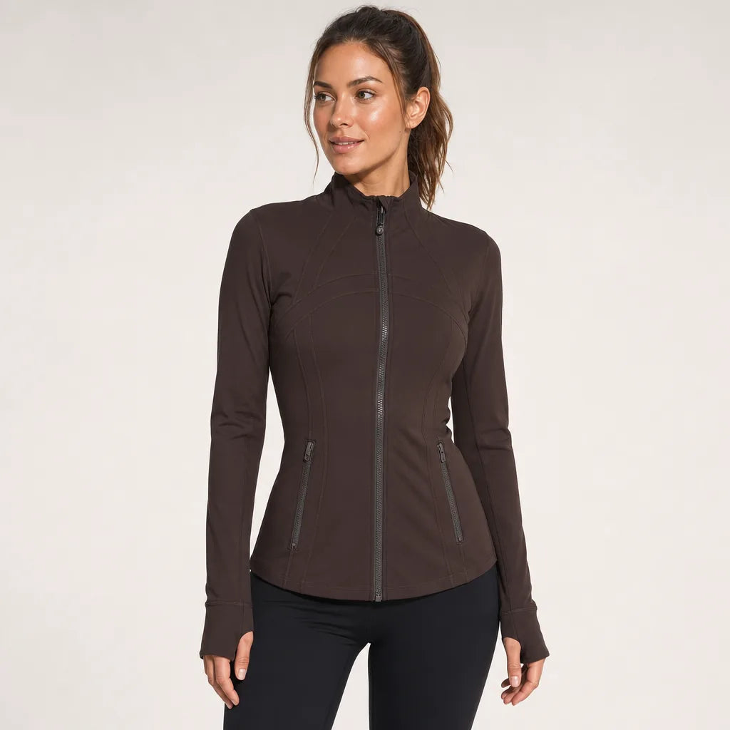 COSLEAF Thin / No Fleece / Coffee fitted jacket on model