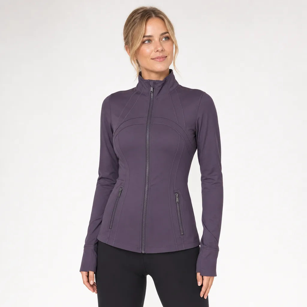 COSLEAF Thin / No Fleece / Purple fitted jacket on model