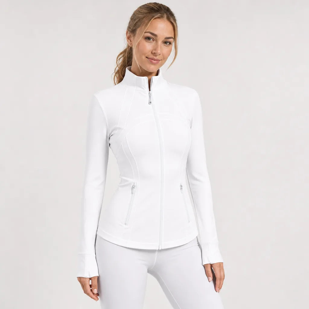 COSLEAF Thin / No Fleece / White fitted jacket on model