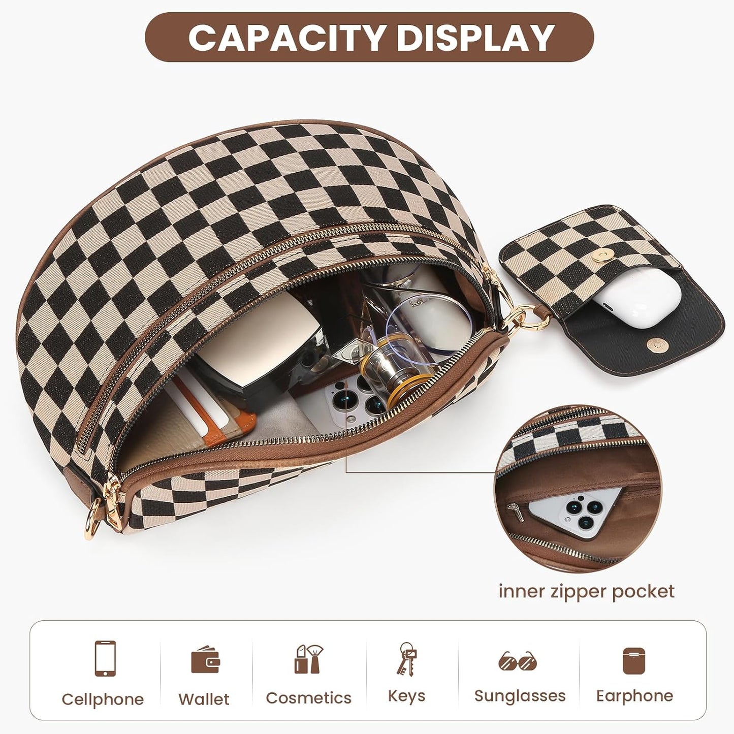 Checkered Crossbody Bum Bag for Women - Large Trendy Belt Purse for Daily Use