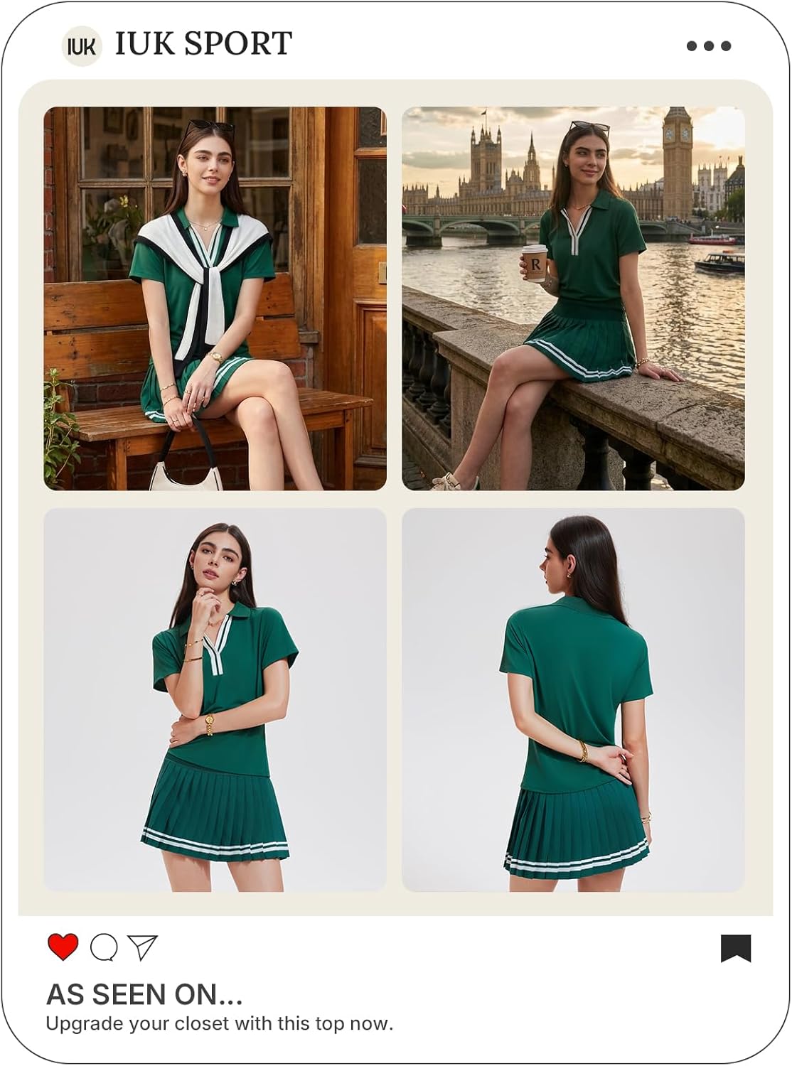 Women's 2 Piece Pleated Tennis Skirt Set - V-Neck Polo Athletic Outfit with Pockets