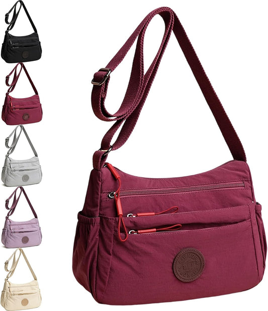 Solid Color Multi-pocket Zipper Crossbody Bag for Women - Lightweight & Waterproof Shoulder Bag