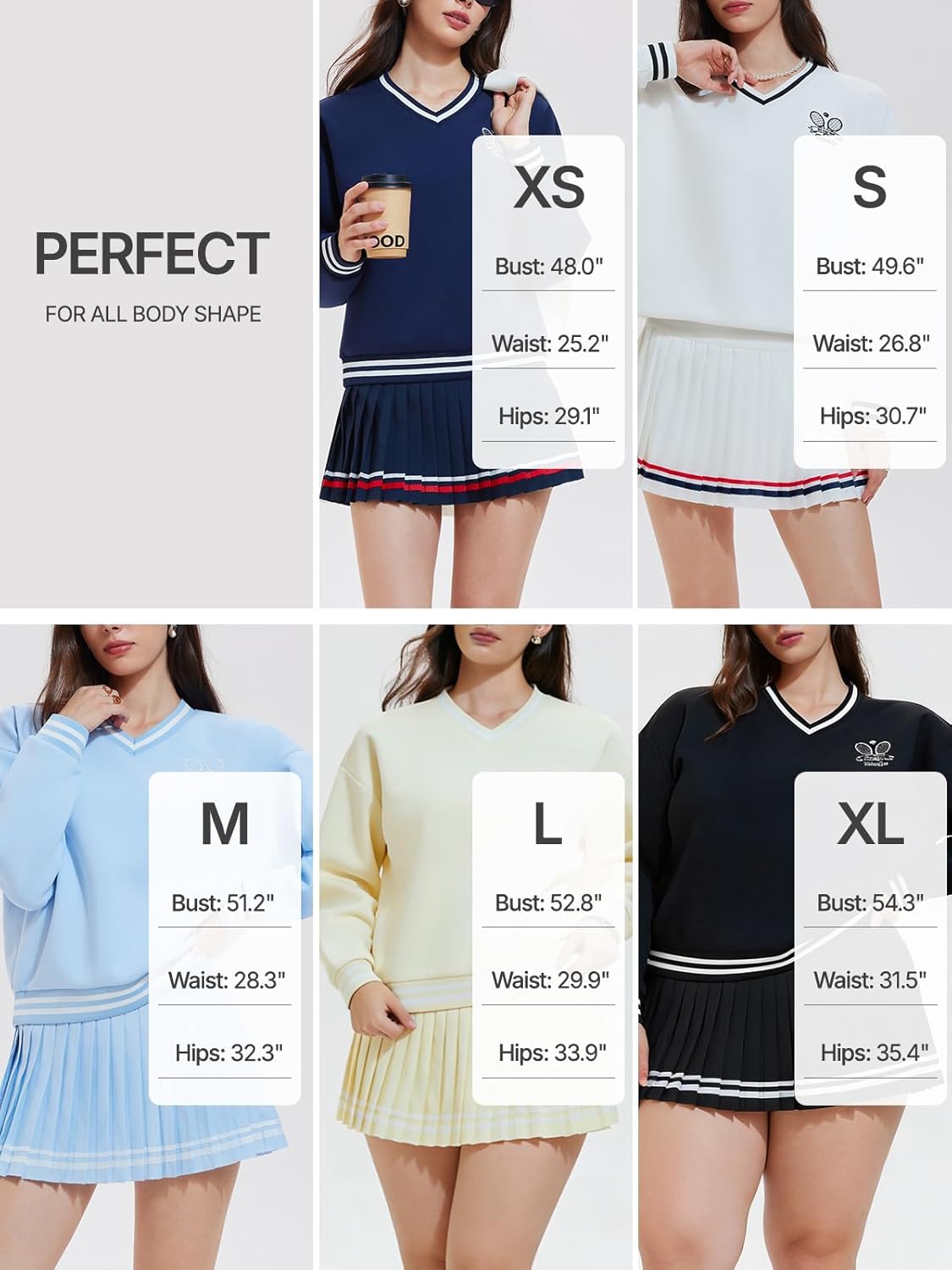 Women's Long Sleeve Tennis Skirt Set - 2 Piece Golf Outfit with V-Neck Sweater & Skort