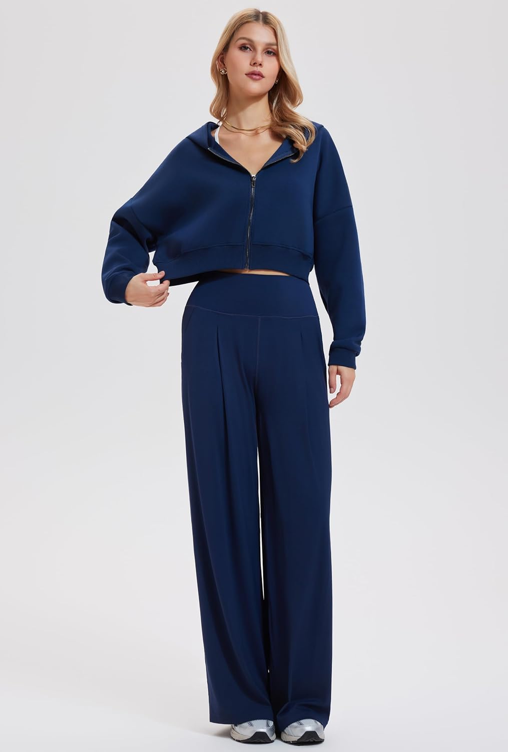 Mudere 2 Piece Sets for Women Fall Travel Outfits Long Sleeve Tracksuit High Waist Wide Leg Pants Zip Sweatsuit Matching Set