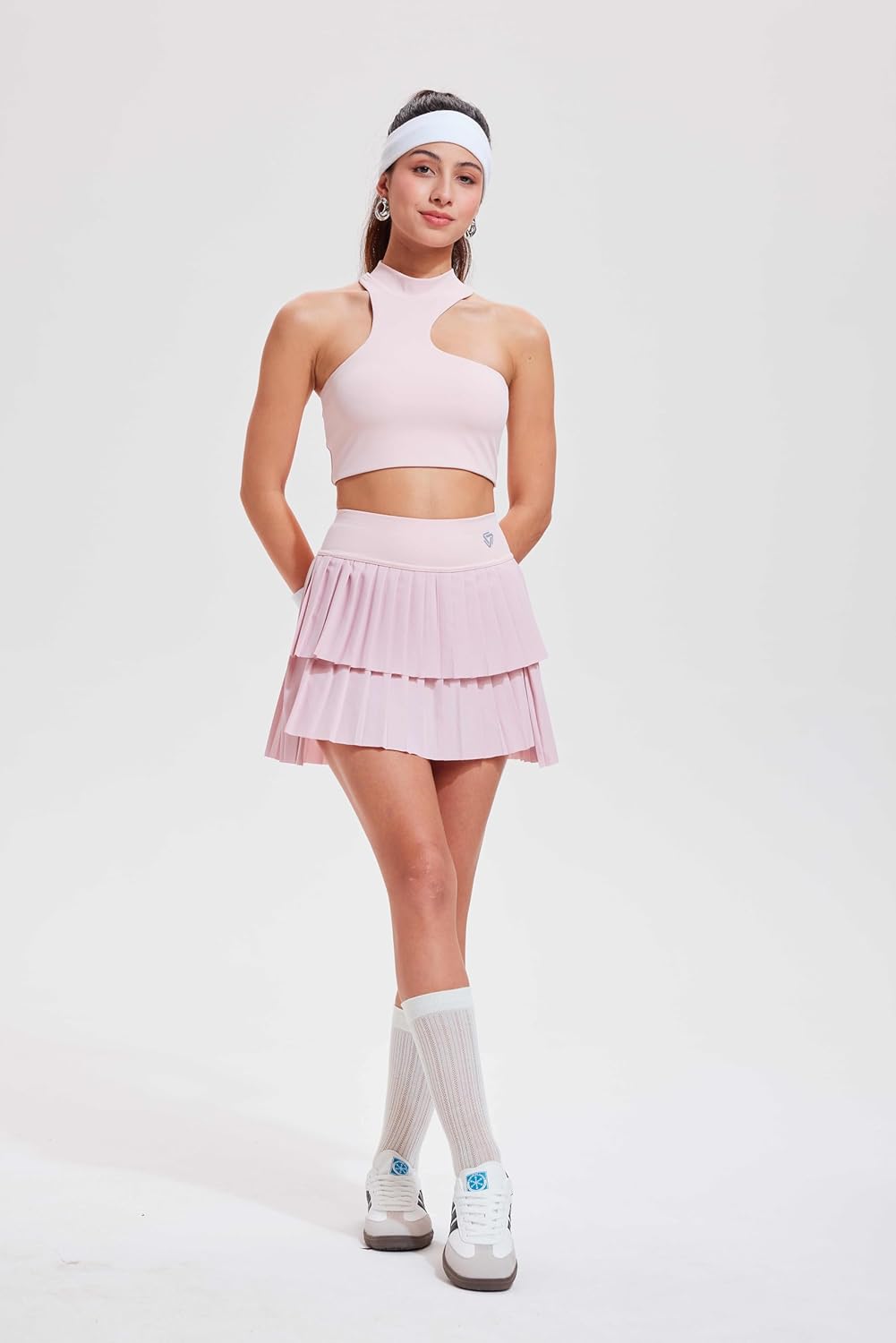 Tennis Skirt Sets for Women Half High Collar Irregular Bra Double Ruffle Golf Skirt Set Women 2 Piece Outfits