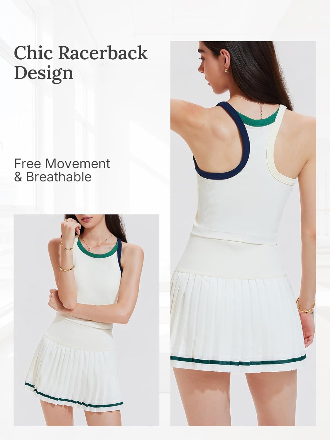Tennis Skirt Set for Women 2 Piece Racerback Tank Top Golf Dress Activewear for Pickleball Workout