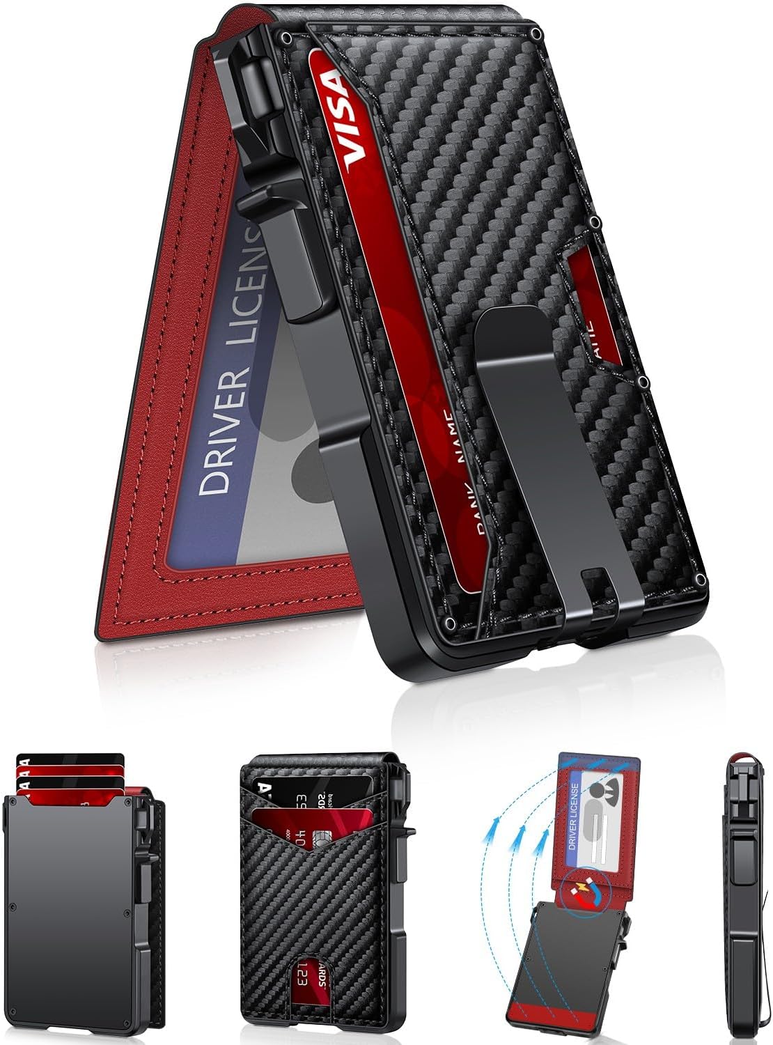 Minimalist Slim Wallet for Men - RFID Blocking Pop Up Card Holder with Money Clip & ID Window