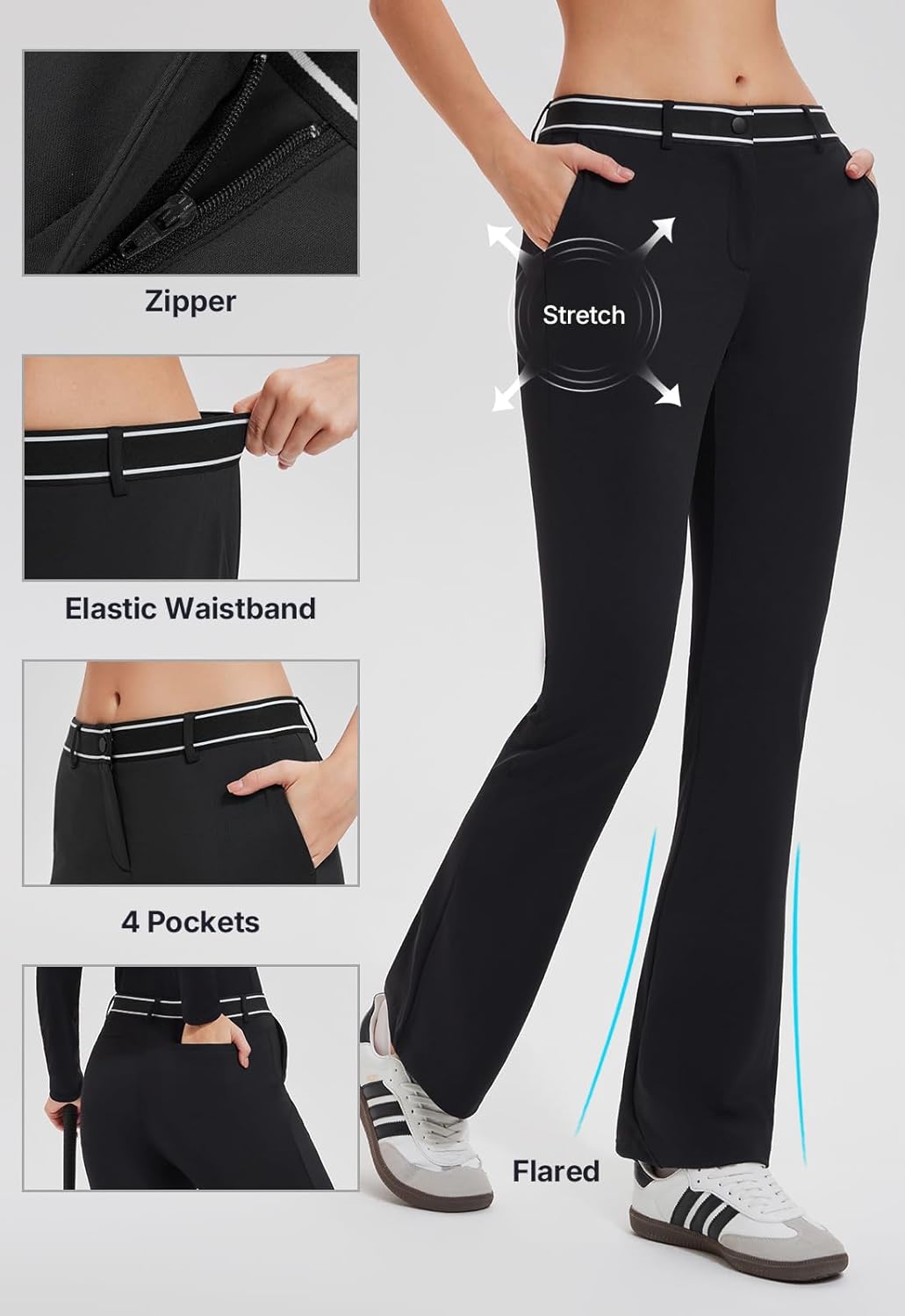 AFZ Women Golf Outfits Polo Shirt and 4 Pockets Elastic Waist Golf Pants Sets for Business Travel Leisure