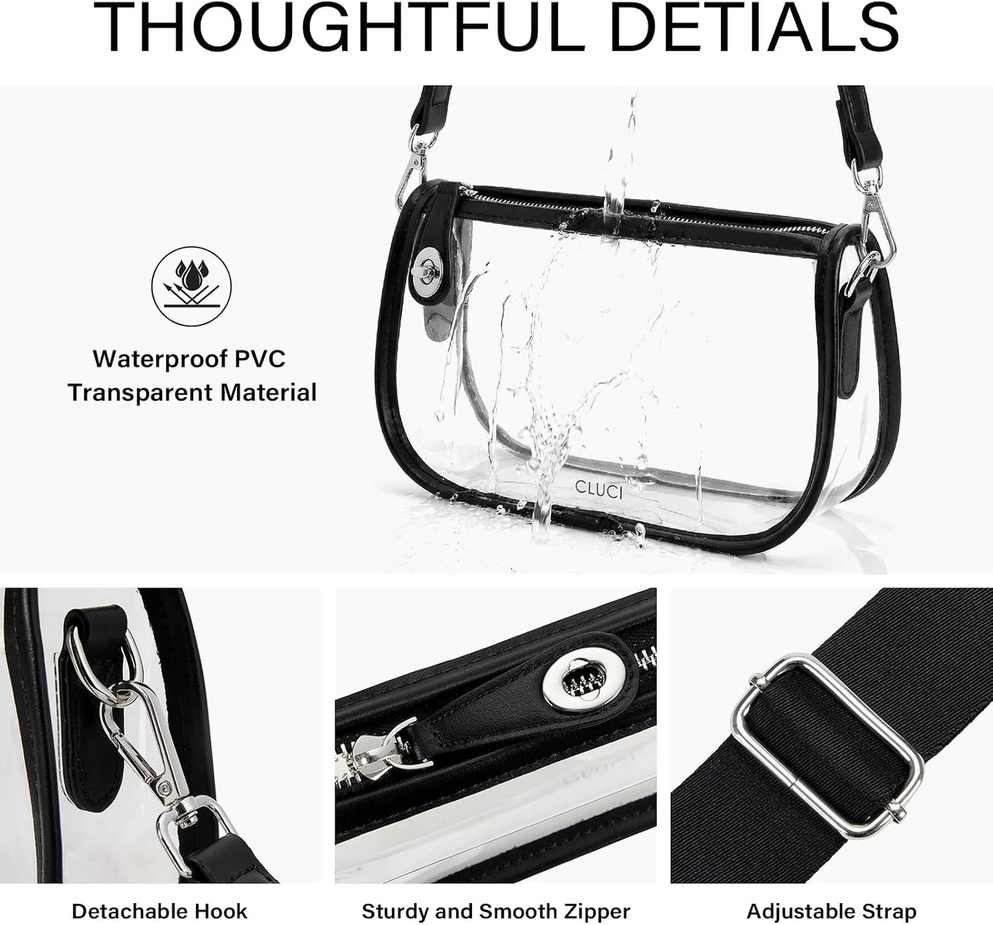 Clear Purse Crossbody Bag for Women - Transparent Shoulder Bag for Concerts and Sports Events
