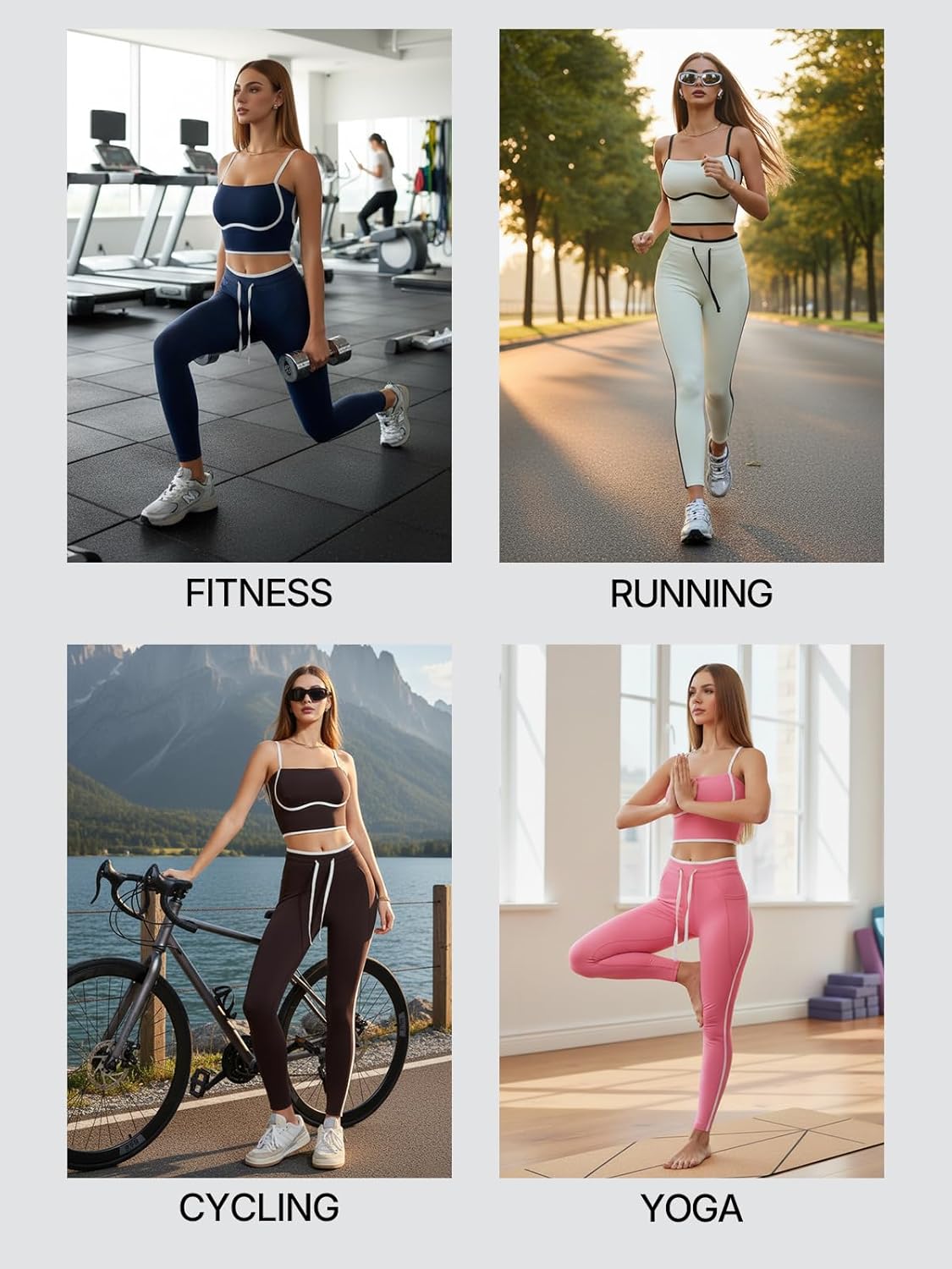 Women's 2 Piece Workout Set with Pockets Square Neck Leggings for Gym Yoga