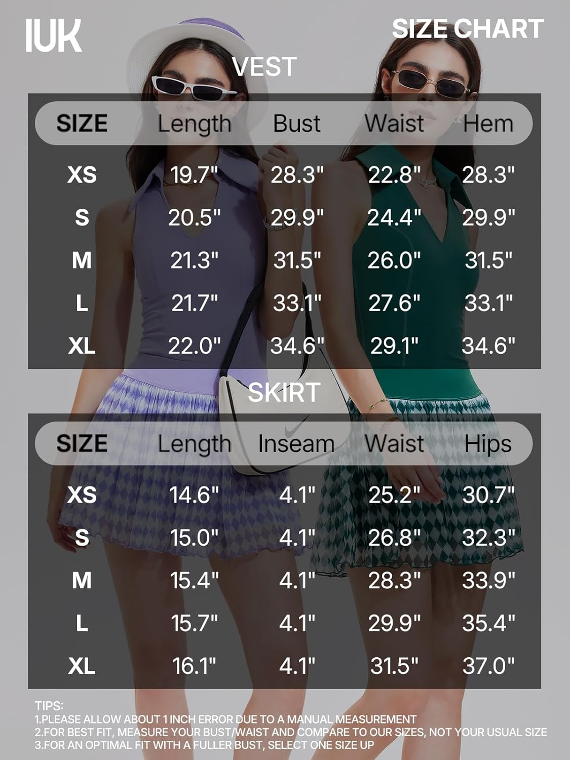 Women's 2 Piece Tennis Skirt Set - Sleeveless Golf Outfit with Built-in Shorts and 4 Pockets