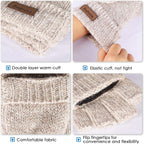 Thermal Insulation Fingerless Texting Wool Gloves for Women and Men - Winter Warm Knitted Convertible Mittens