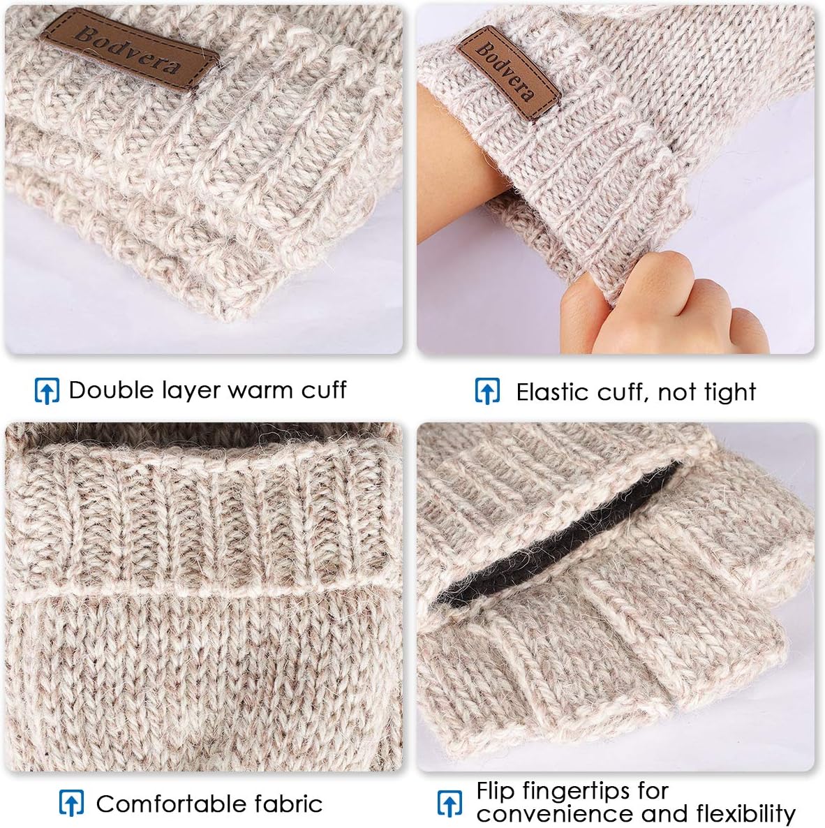 Thermal Insulation Fingerless Texting Wool Gloves for Women and Men - Winter Warm Knitted Convertible Mittens