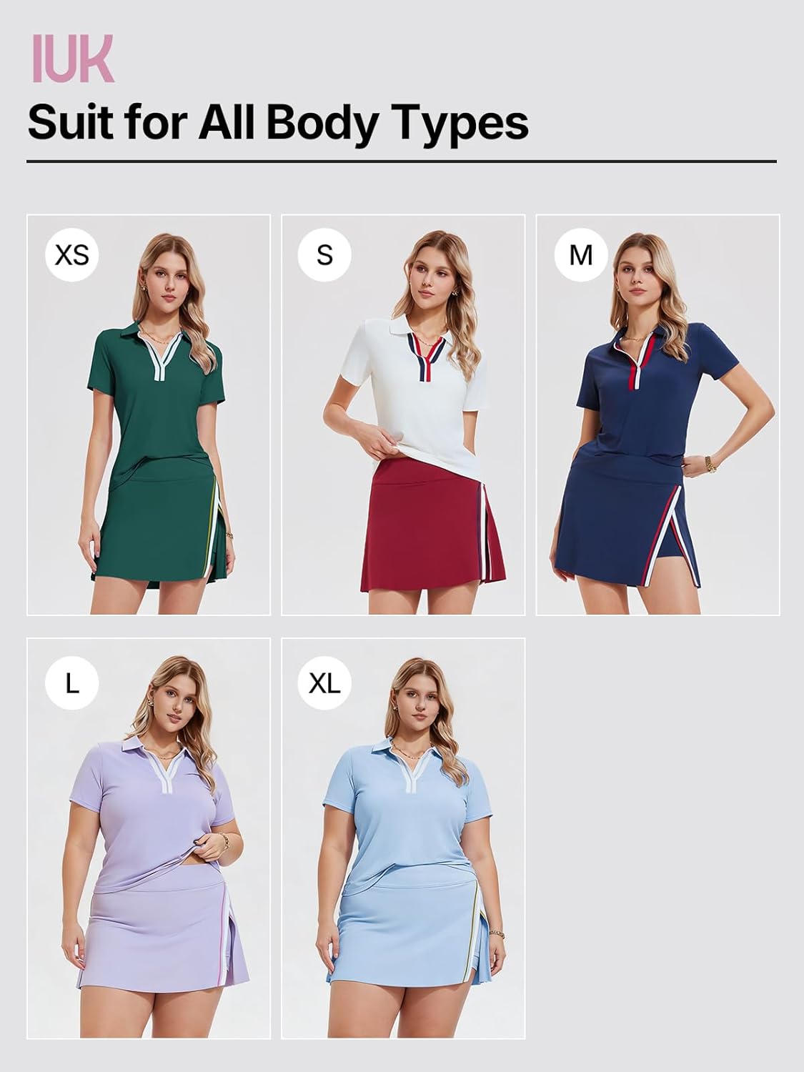 Women's 2 Piece Tennis Skirt Set - Colorblock V-Neck Polo & High Waisted Side Slit Skort
