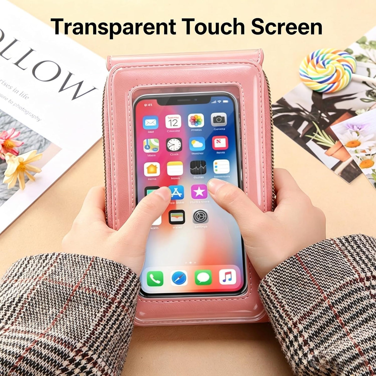 Touchscreen Phone Crossbody Bag for Women, RFID Blocking PU Leather Anti-Theft Wallet