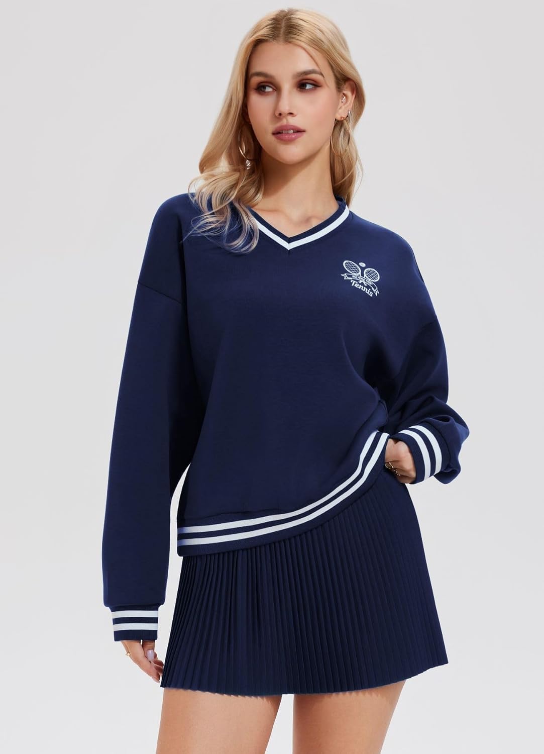 AFZ Women 2 Piece Tennis Skirt Set Athletic Sweater Skort Sets Y2K Preppy Lounge Tracksuit Outfits