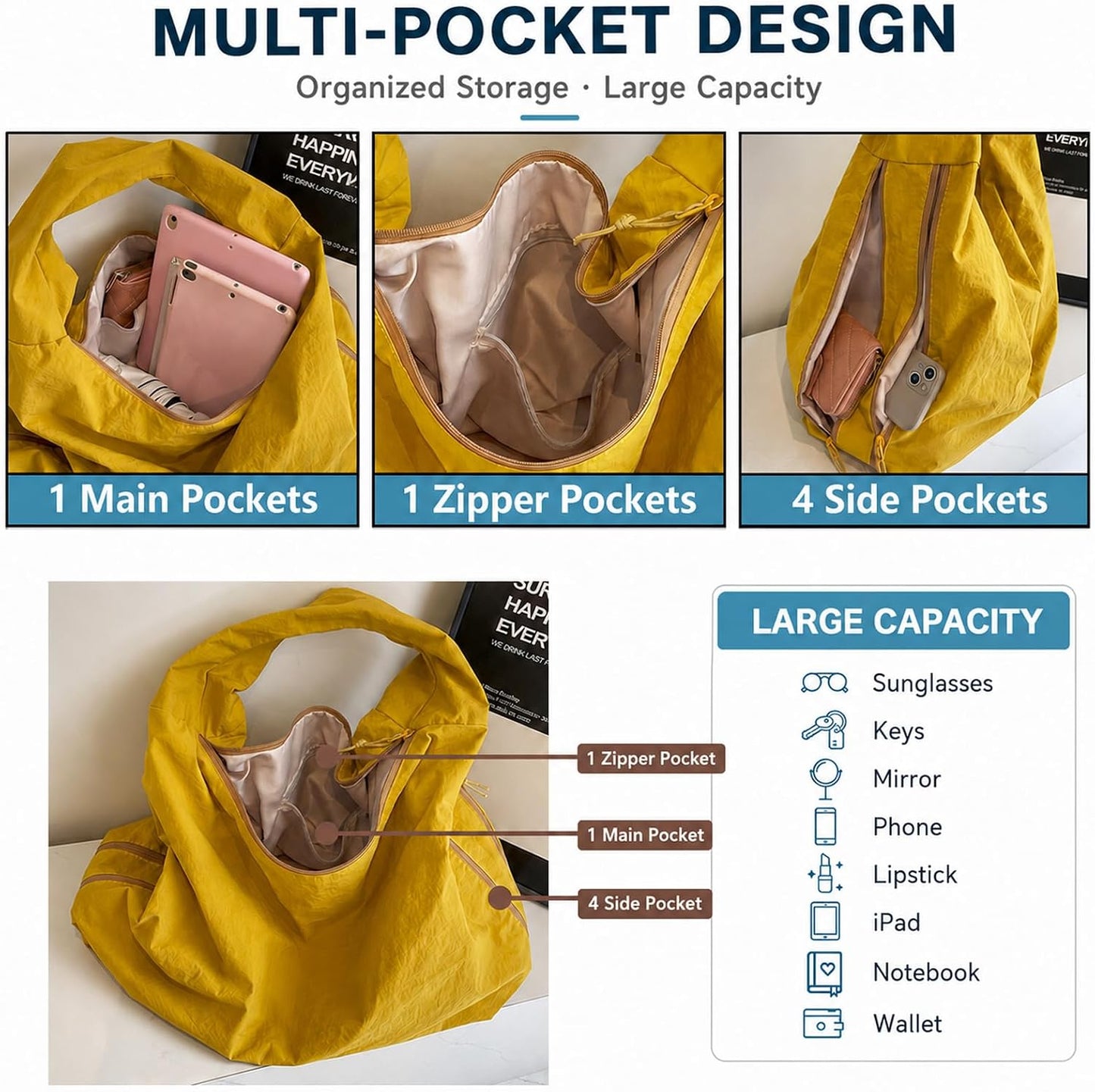 Large Nylon Hobo Bag Women Crescent Shoulder Bag Vintage Tote Bag Casual Shopper Handbag