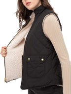 Women’s Quilted Vest - Reversible Lightweight Sleeveless Full Zip Up Faux Fur Lining Gilet Jacket with Pockets