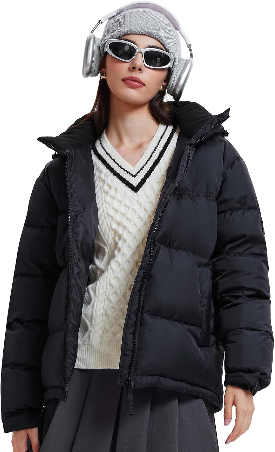 Airfree Women's 800-Down-Fill Puffer Jacket Winter Wind Resistant Water Repellent Warm Zip Pockets Hooded Down Outwear Coat