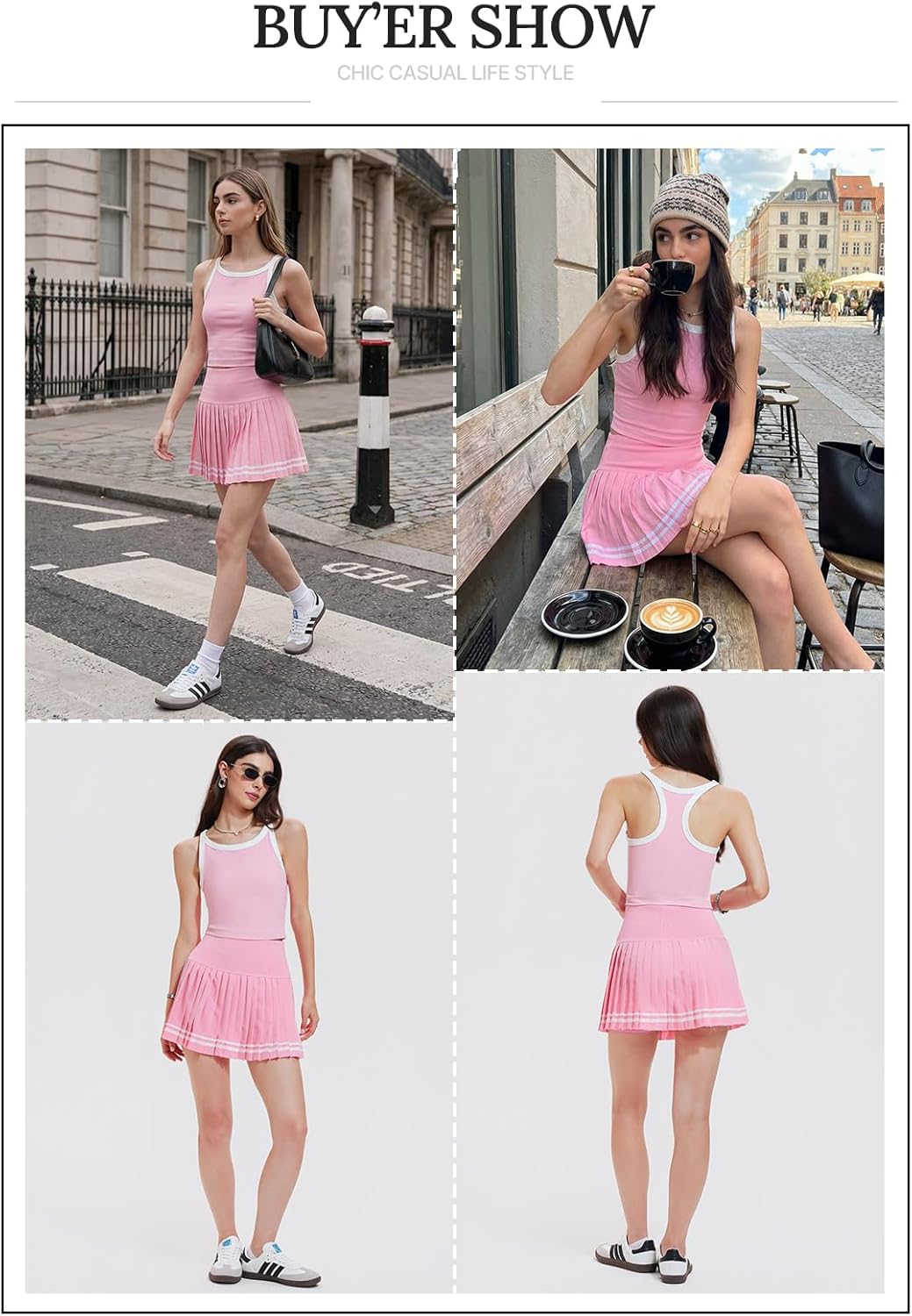 Women's 2 Piece Tennis Skirt Set - Racerback Tank Top and High Waisted Athletic Skort for Golf
