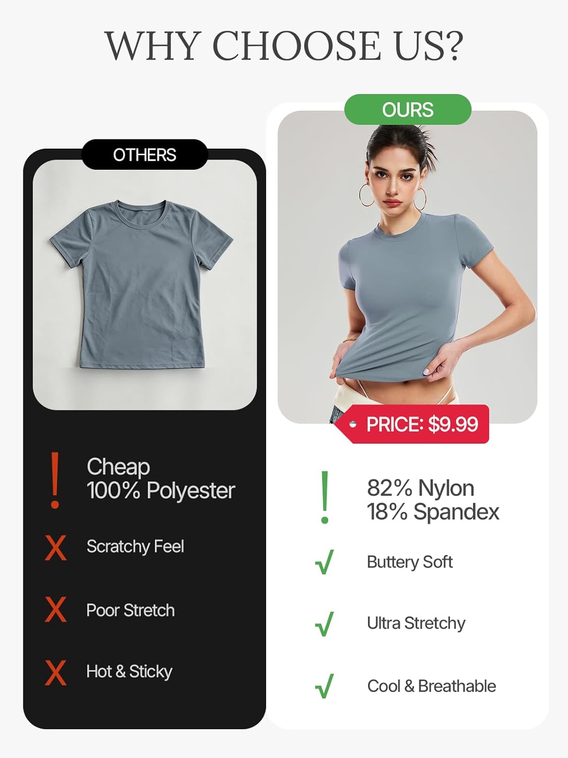 Women's Short Sleeve Compression Workout Top - Slim Fit Non See Through Y2K Tee