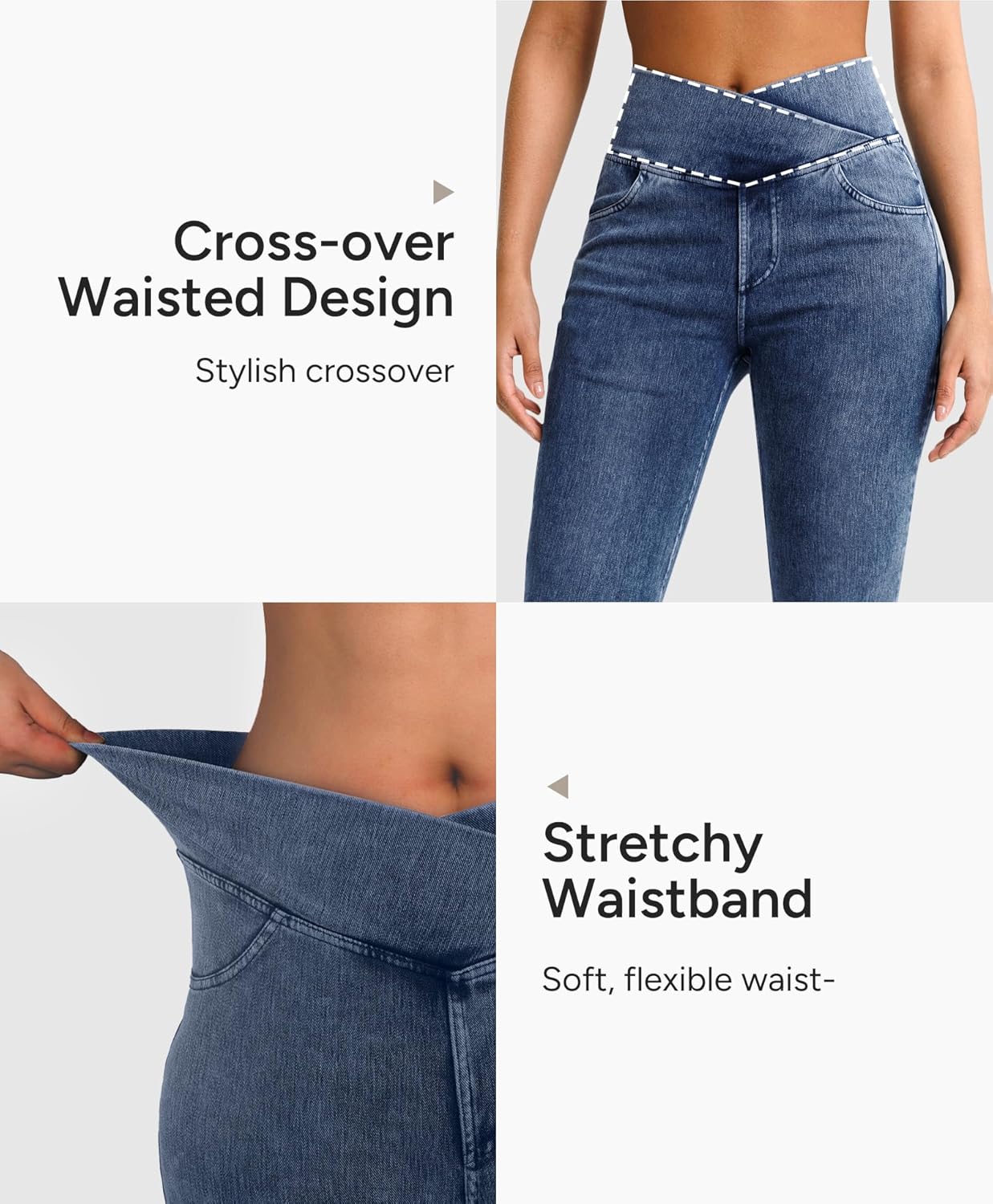 Women's 29" & 31" Flare Jeggings with 4 Pockets - Crossover Tummy Control Bell Bottom Jeans