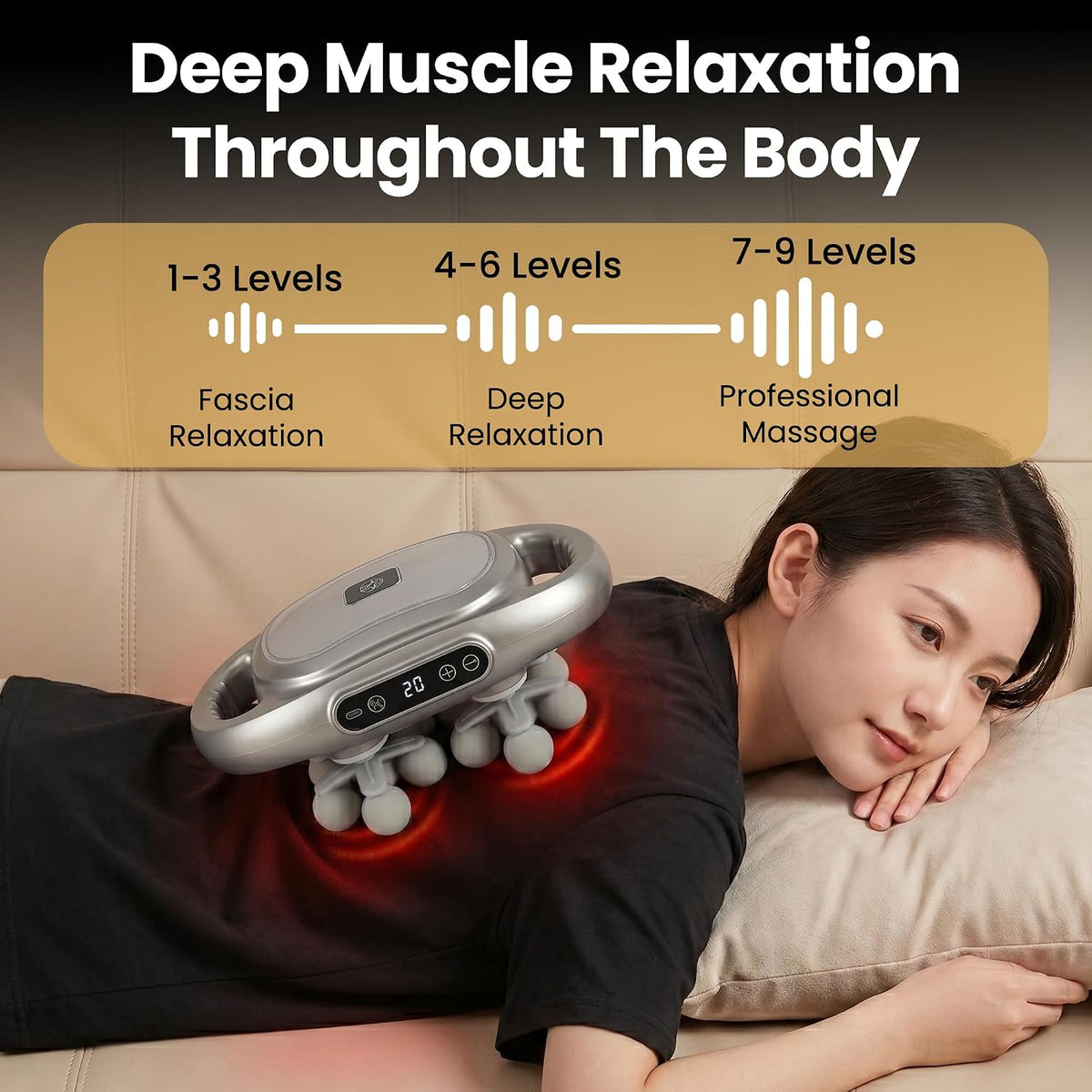 22-Head Deep Tissue Massage Gun - 3 Modes & 9 Intensity Levels Percussion Massager