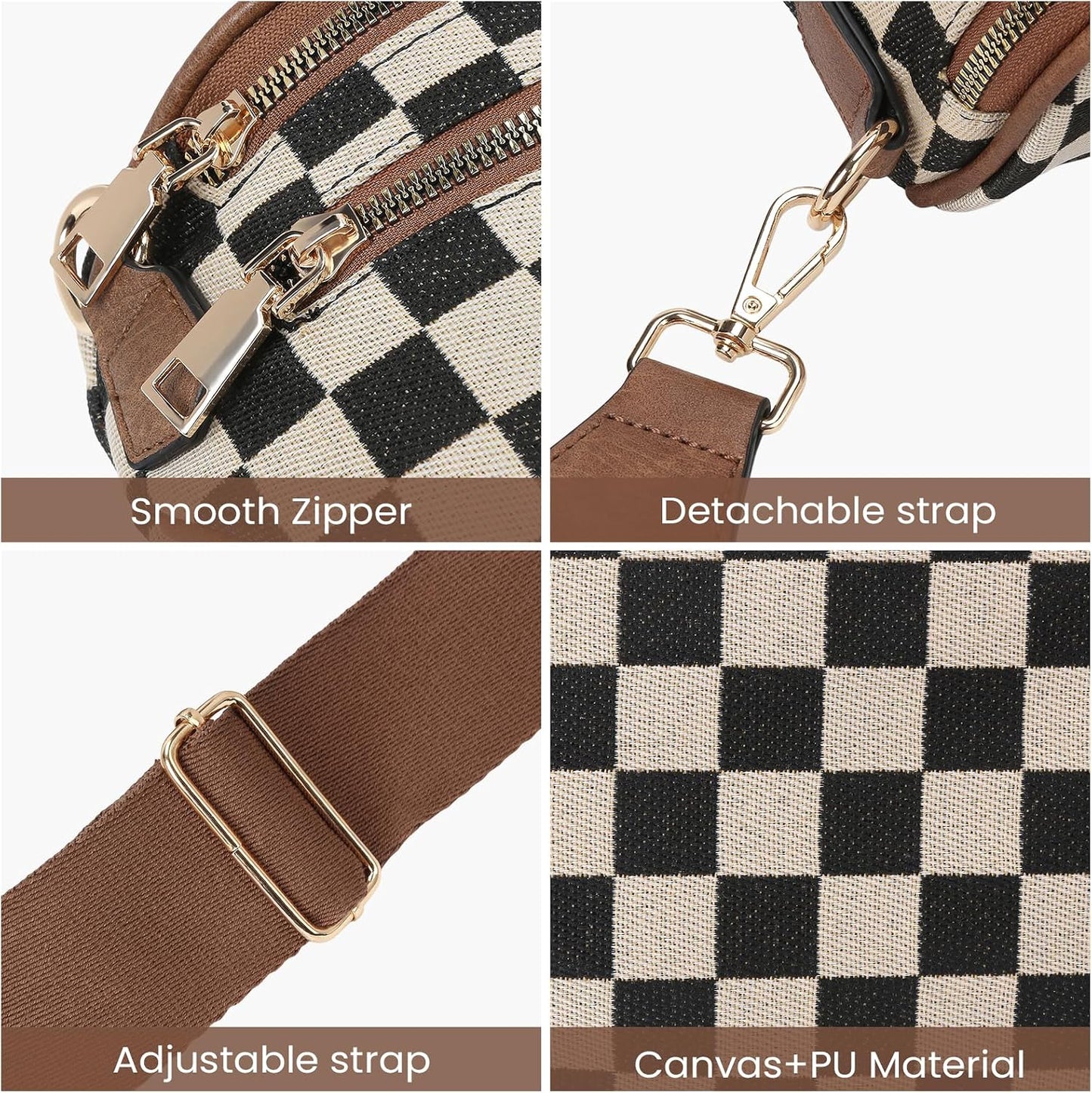 Checkered Crossbody Bum Bag for Women - Large Trendy Belt Purse for Daily Use