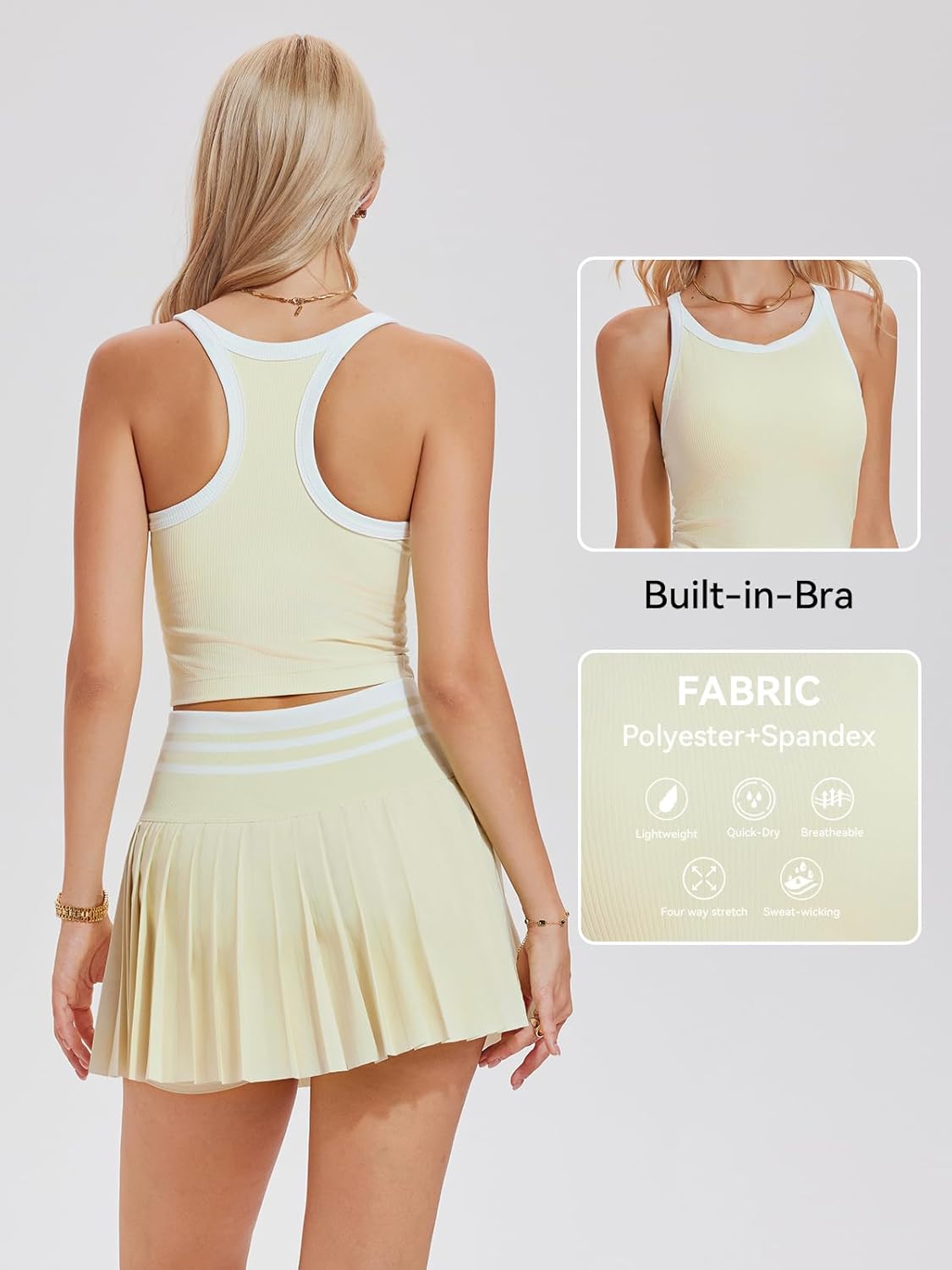 Airfree Two Piece Tennis Skirt Set Golf Outfits for Women High Waisted Tennis Short Dress with Pockets Athletic 2 Piece Sets