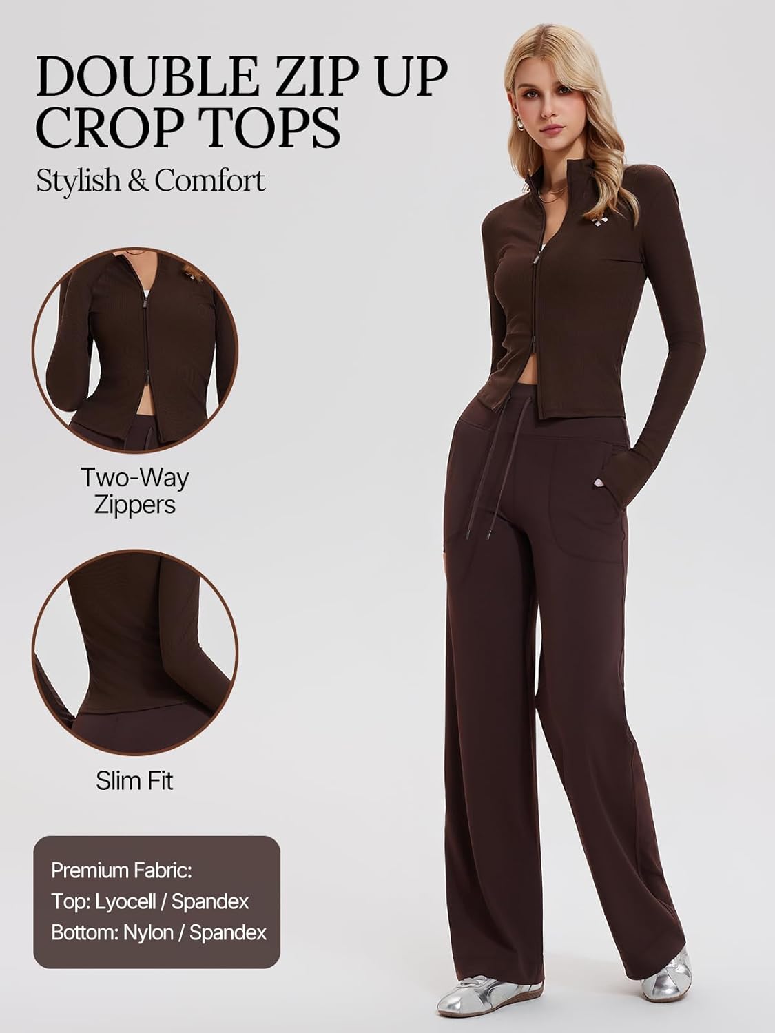 Tall Women's 2 Piece Matching Lounge Set Y2K Zip Jacket and High Waist Pants