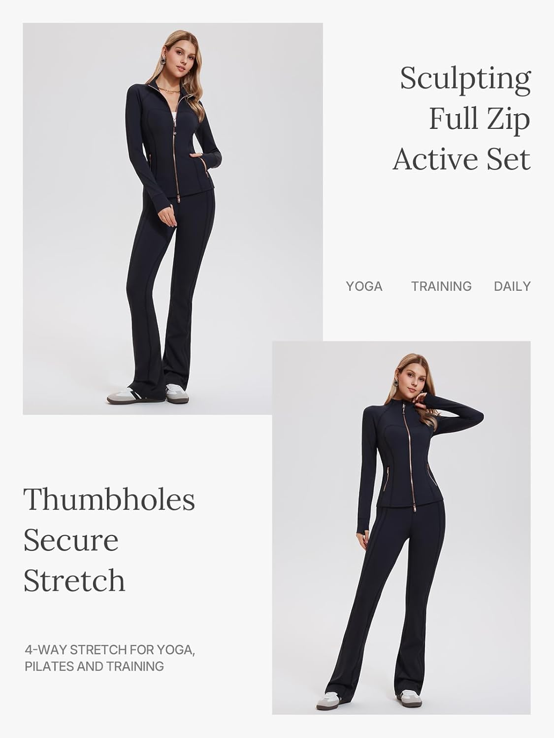 Women's 2 Piece Tracksuit Set - Full Zip Jacket with Thumbholes and High Waisted Flare Leggings