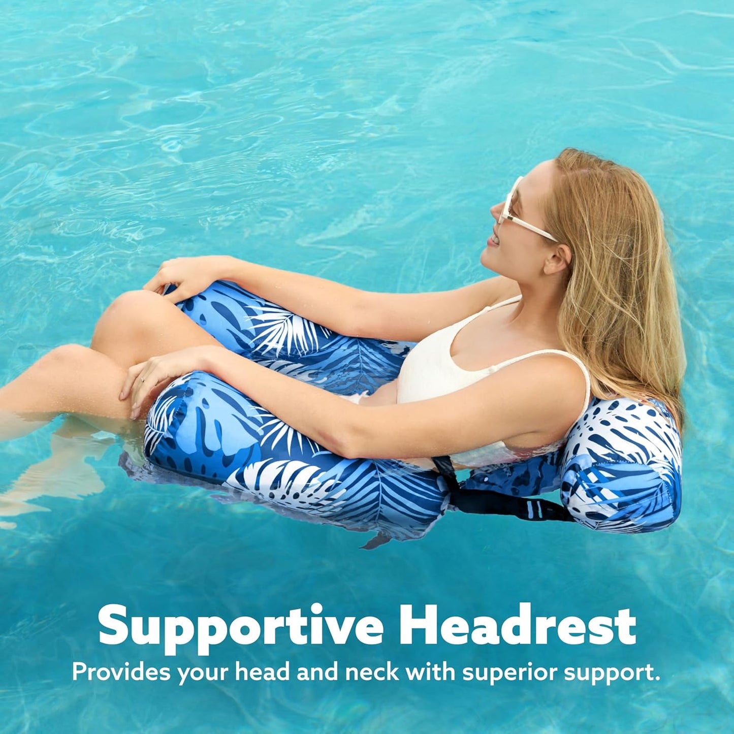 2-Pack Inflatable Pool Float Chairs, Fabric Covered Floating Lounge with Mesh Sling