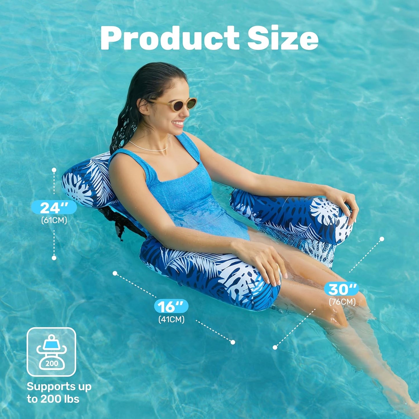 2-Pack Inflatable Pool Float Chairs, Fabric Covered Floating Lounge with Mesh Sling