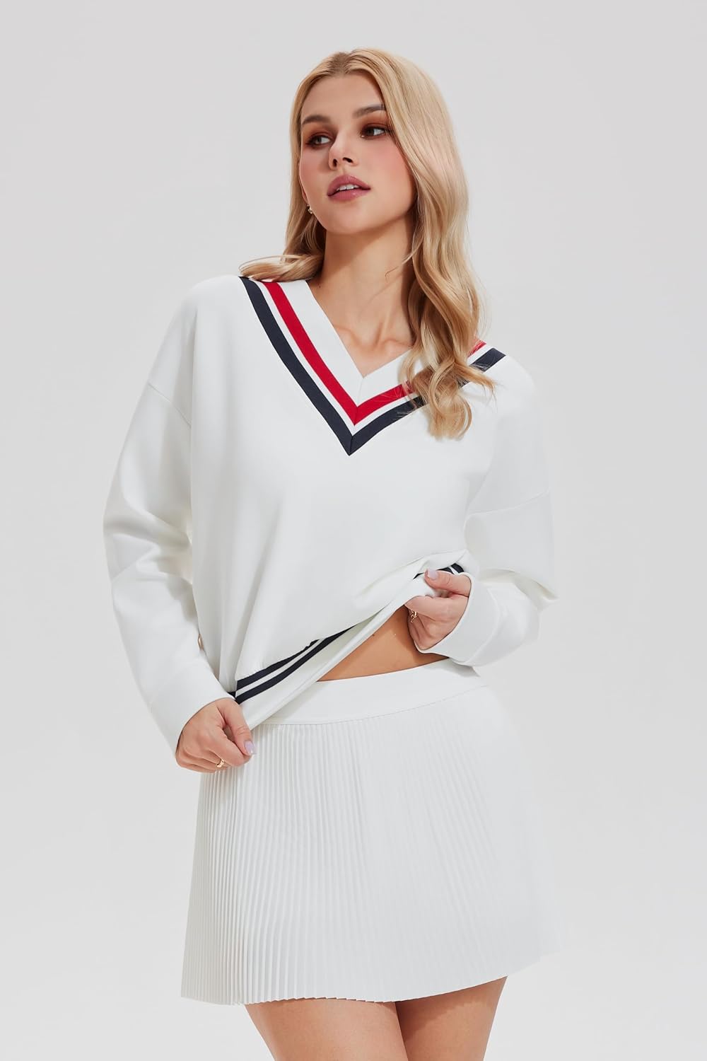 AFZ Two Piece Tennis Sets for Women Casual Sweatshirt Skirt Set Long Sleeve Golf Sweatsuits Athletic Tennis Outfits
