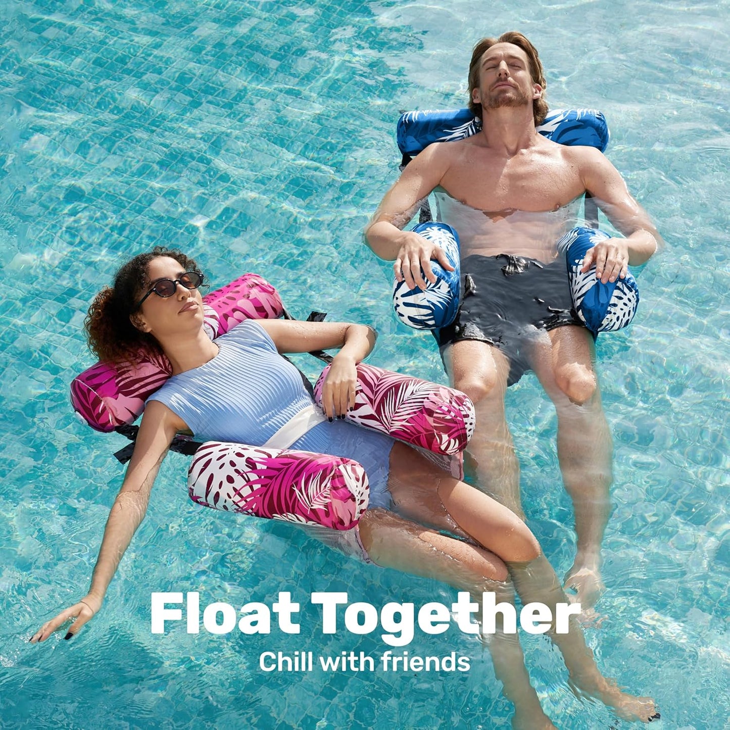 2-Pack Inflatable Pool Float Lounge Chairs with Mesh Seat for Adults, Heavy Duty Water Hammocks