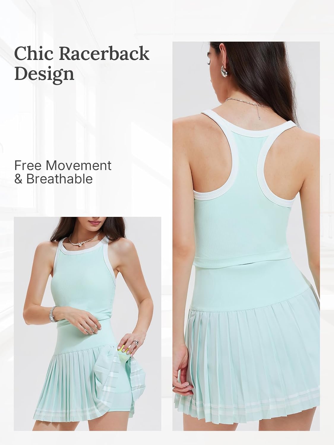 Women's 2 Piece Tennis Skirt Set - Racerback Tank Top and Athletic Golf Dress for Pickleball
