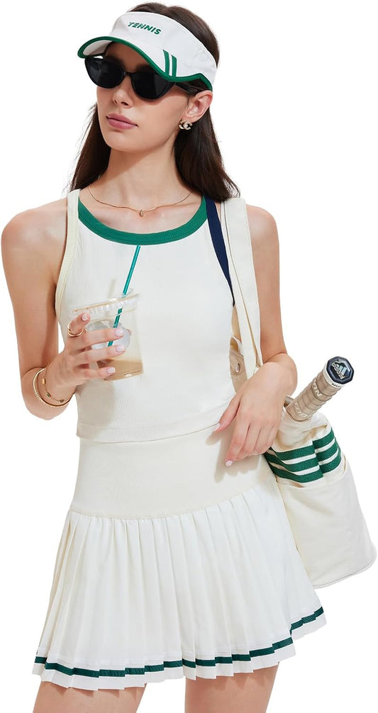 Tennis Skirt Set for Women 2 Piece Racerback Tank Top Golf Dress Activewear for Pickleball Workout