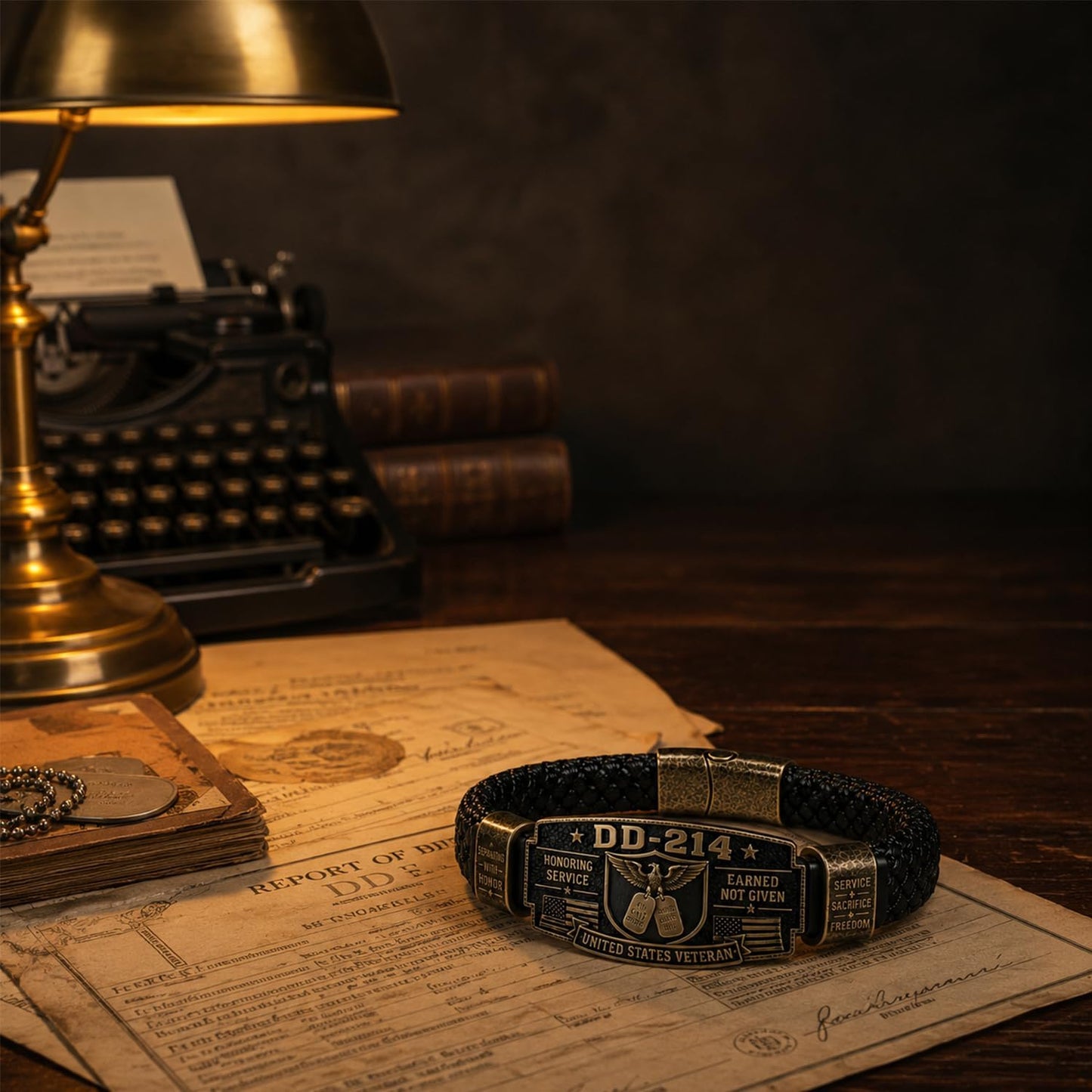 Veteran Honor Bracelet, Earned Not Given Braided Cuff Bangle, Antique USA Flag Eagle Wristband
