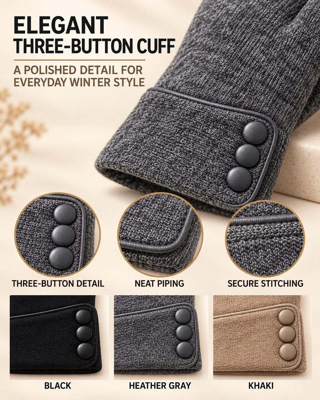 3 Pairs Women's Winter Touchscreen Gloves - Windproof Fleece Lined Warm Texting Mittens