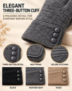 3 Pairs Women's Winter Touchscreen Gloves - Windproof Fleece Lined Warm Texting Mittens