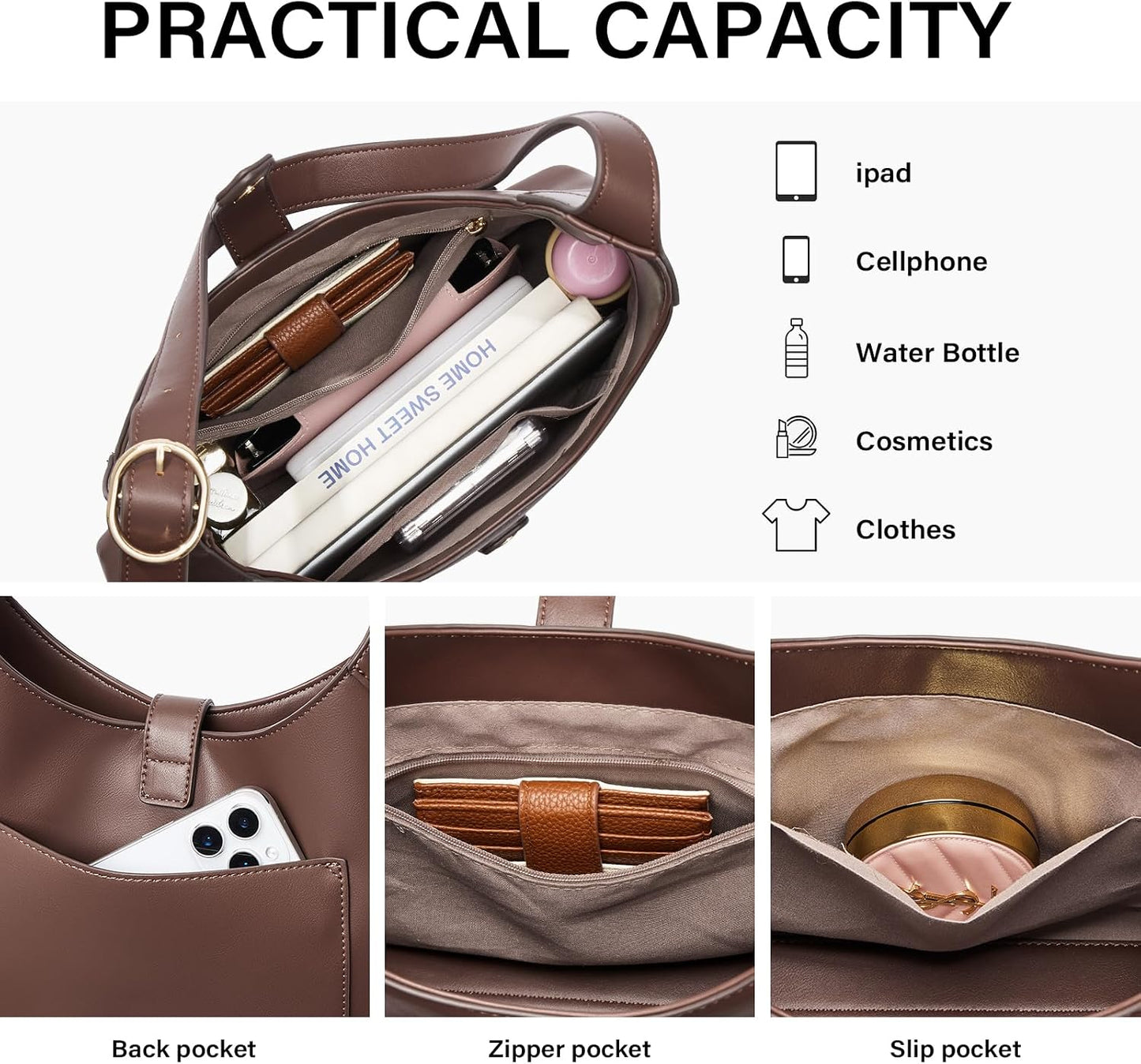 Womens Purses and Handbags, Soft Vegan Leather Hobo Bags with Adjustable Strap, Lightweight Slouchy Shoulder Bag