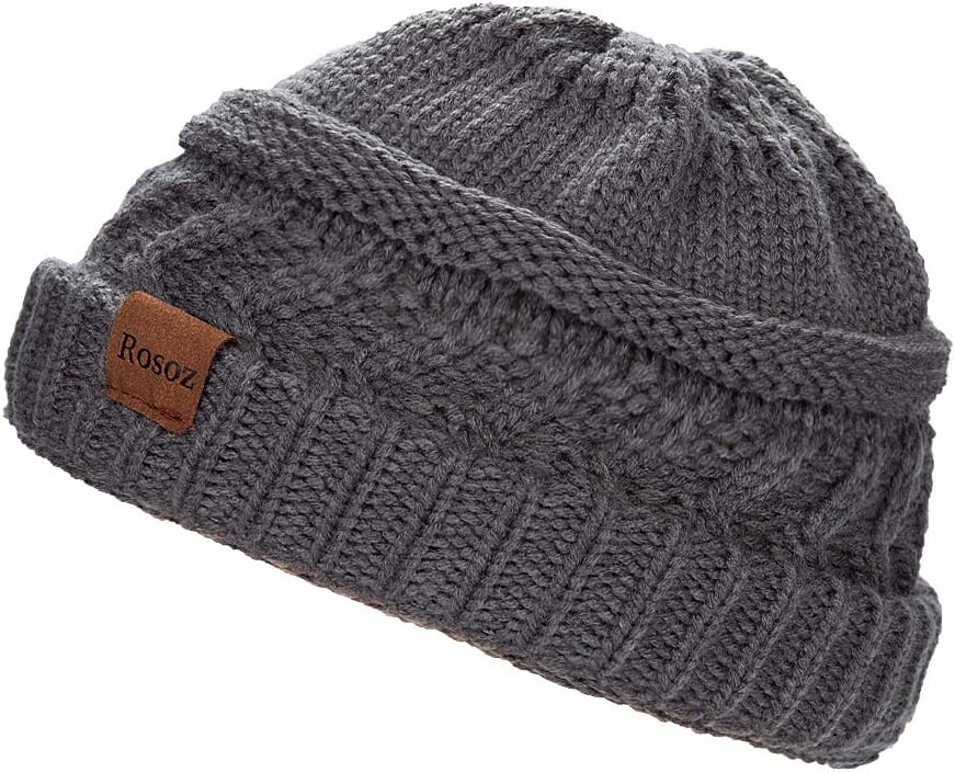 2 Pack Ponytail Beanie for Women, Winter Warm Soft Stretch Cable Knit Messy High Bun Hat