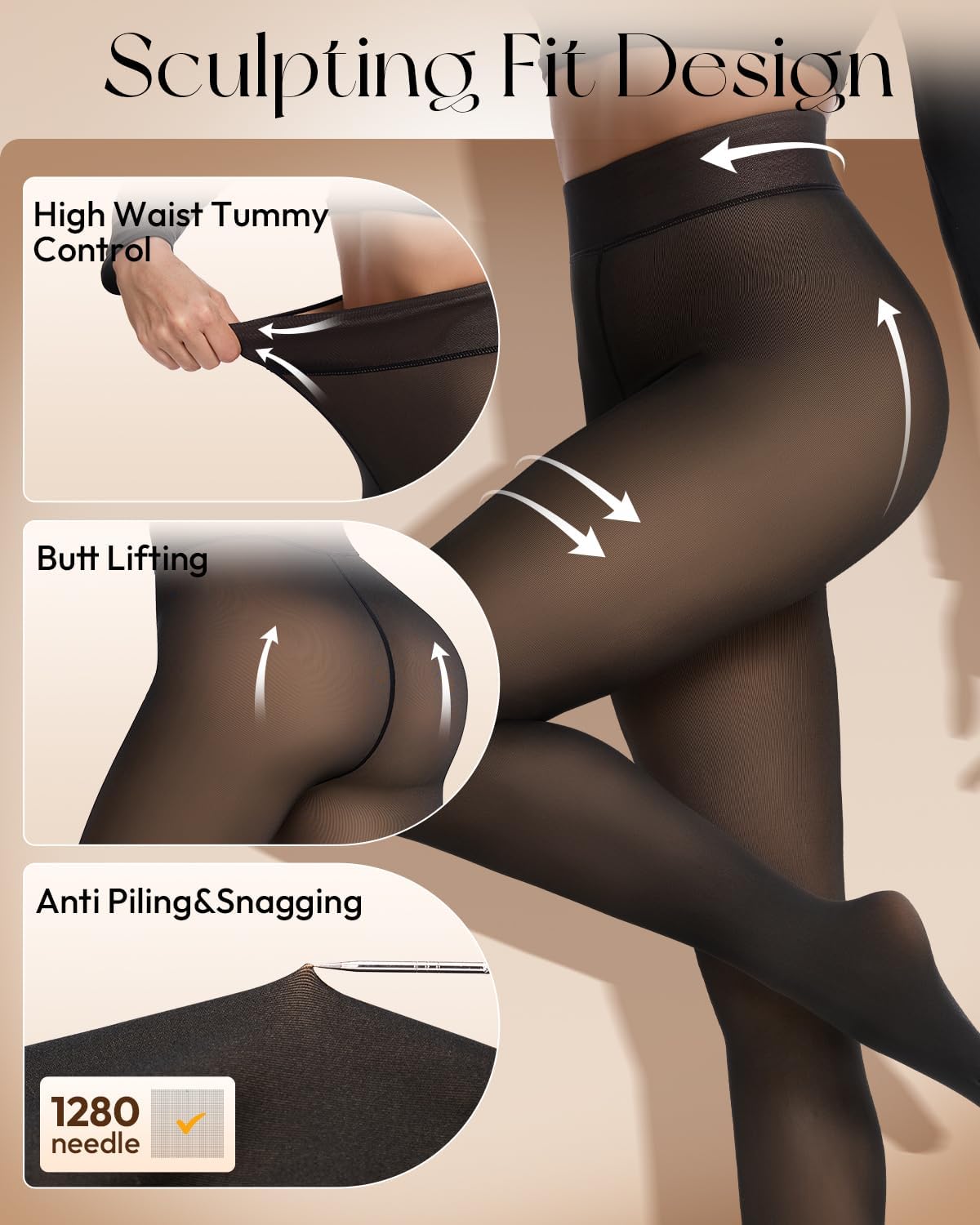 Fleece Lined Tights Leggings for Women - One Seam Design Thermal Winter Hosiery