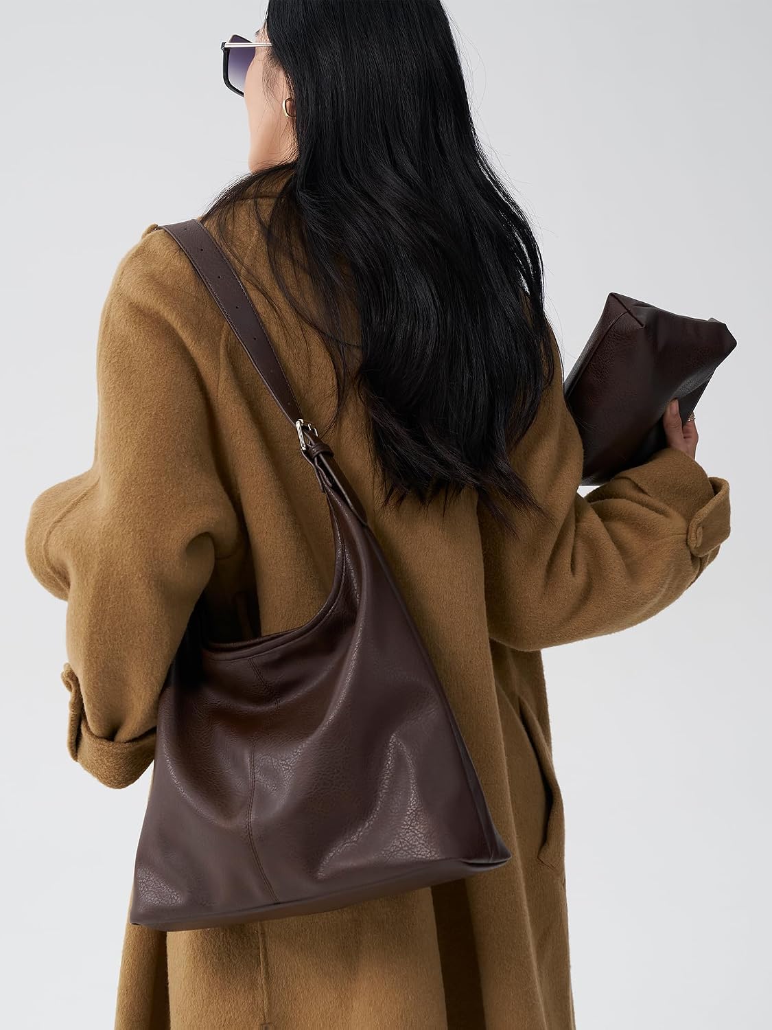 Hobo Bag for Women, Vegan Leather Slouchy Shoulder Tote with Matching Pouch