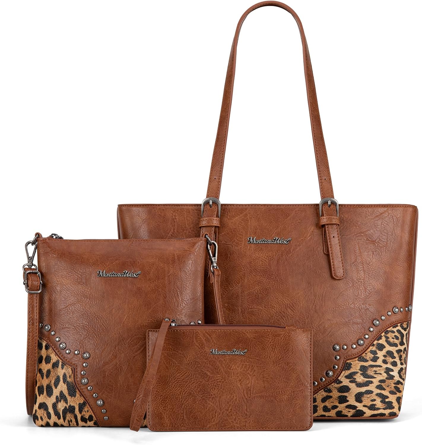 3Pcs Leopard Print Tote Bag Set for Women - Stylish Satchel Handbags with Concealed Carry Pocket