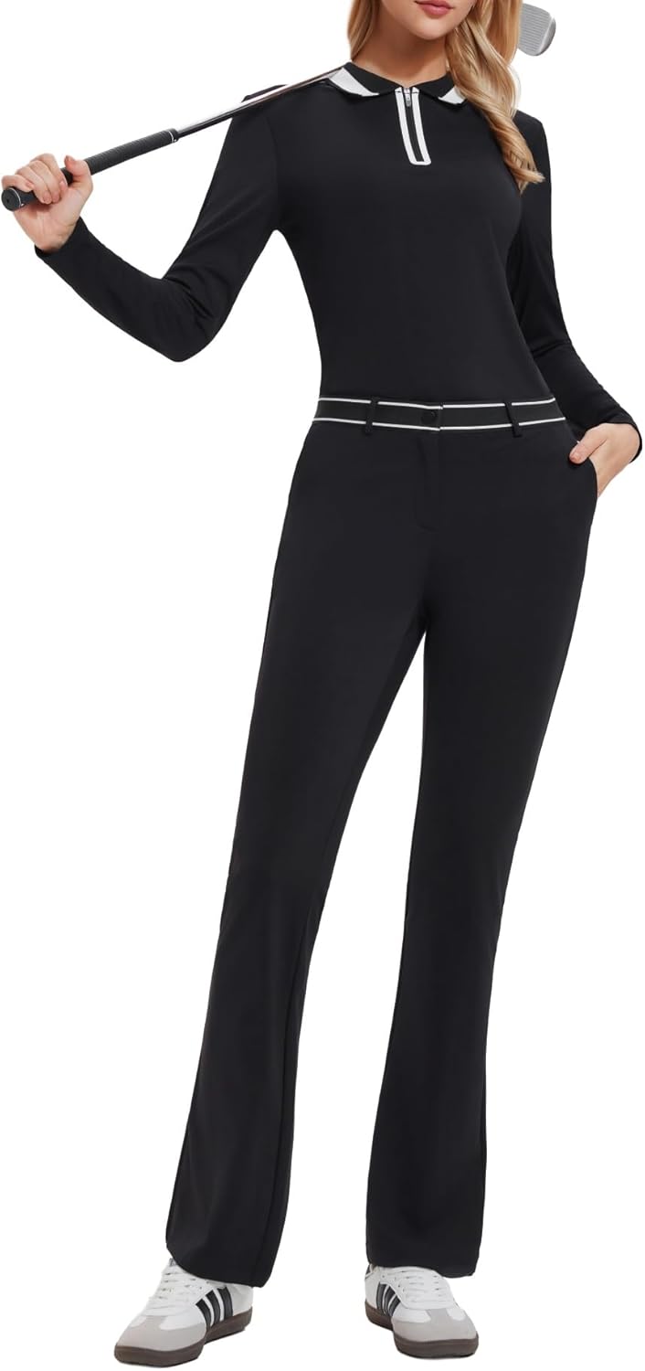AFZ Women Golf Outfits Polo Shirt and 4 Pockets Elastic Waist Golf Pants Sets for Business Travel Leisure